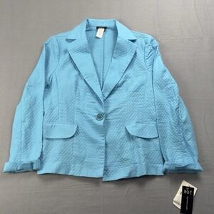 RQT Big Button Blazer Jacket Lightweight, Long Sleeve Coat Blue Size 14